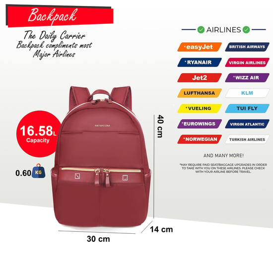 Mochila de viaje de cabina roja de 40 x 30 x 14 cm para Ryanair y Easy Jet. - Image 2