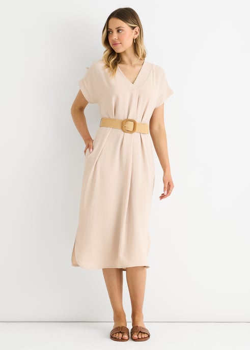 Vestido oversize con cinturón Air Flow beige - Image 1