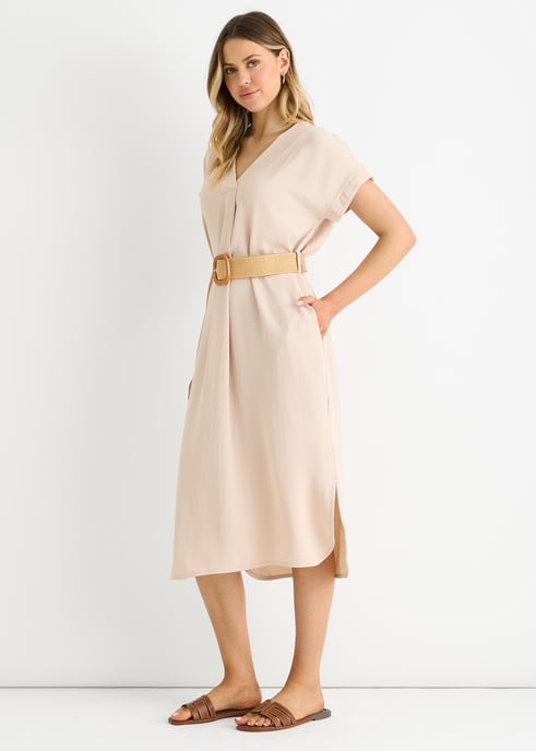 Vestido oversize con cinturón Air Flow beige - Image 3