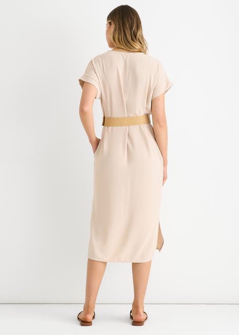 Vestido oversize con cinturón Air Flow beige - Image 4