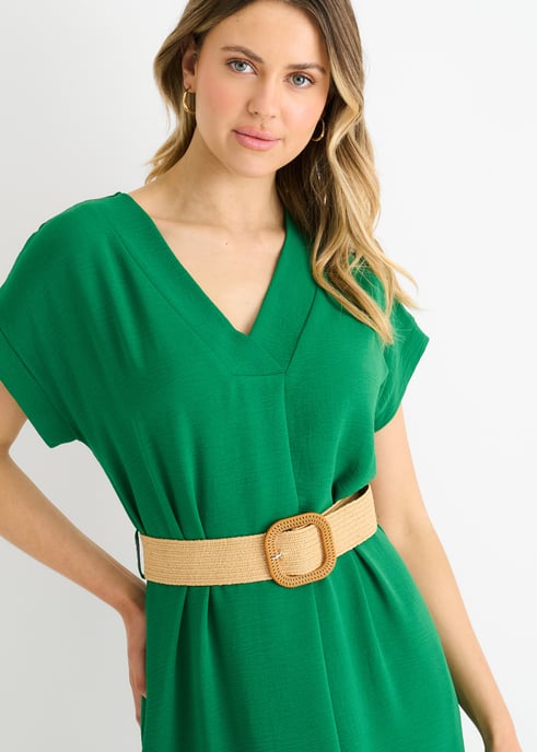 Vestido oversize con cinturón Air Flow verde - Image 2