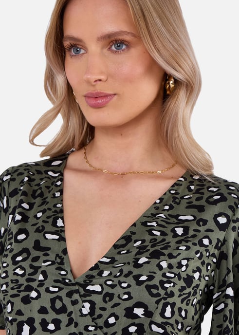 Vestido midi de viscosa con estampado animal caqui - Image 2