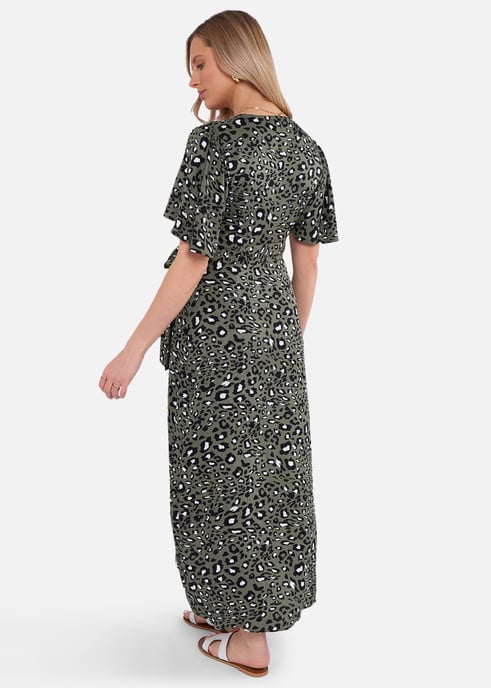 Vestido midi de viscosa con estampado animal caqui - Image 4