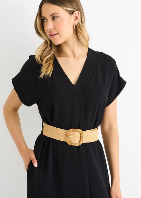 Vestido negro con cinturón Air Flow - Image 2