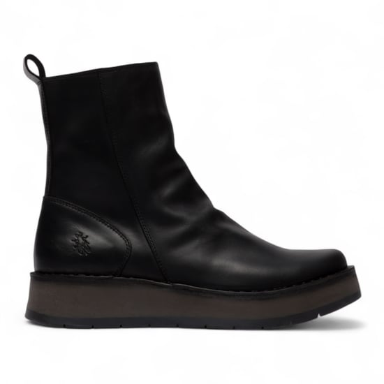Botines cómodos de plataforma con cremallera y tacón de aguja negro RENO053FLY de Fly London para mujer - Image 1