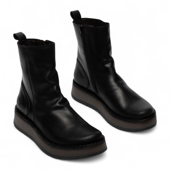 Botines cómodos de plataforma con cremallera y tacón de aguja negro RENO053FLY de Fly London para mujer - Image 3