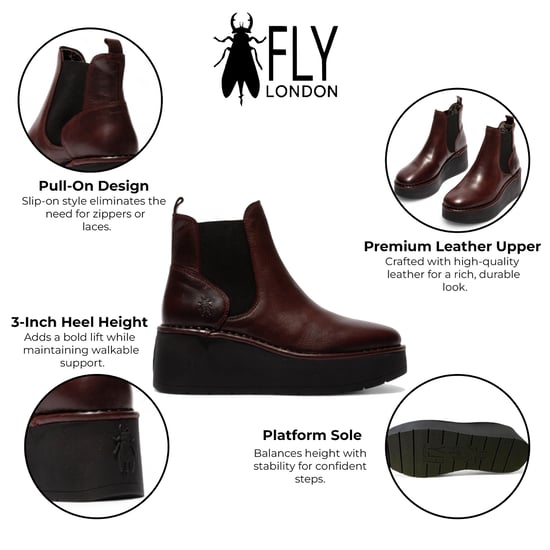 Botas Chelsea de plataforma y tobillo de piel color vino tinto HELY268 de Fly London para mujer - Image 2
