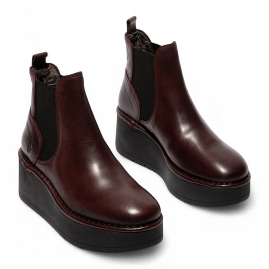 Botas Chelsea de plataforma y tobillo de piel color vino tinto HELY268 de Fly London para mujer - Image 3