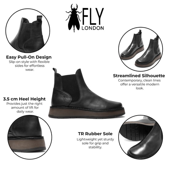 Botas Chelsea clásicas y cómodas de piel para mujer, negras, RAWI131, de Fly London - Image 2