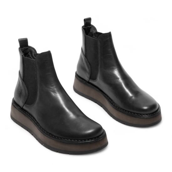 Botas Chelsea clásicas y cómodas de piel para mujer, negras, RAWI131, de Fly London - Image 3