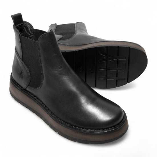 Botas Chelsea clásicas y cómodas de piel para mujer, negras, RAWI131, de Fly London - Image 5