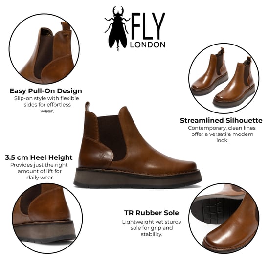 Botas Chelsea clásicas y cómodas de piel para mujer, color marrón camel RAWI131 de Fly London - Image 2