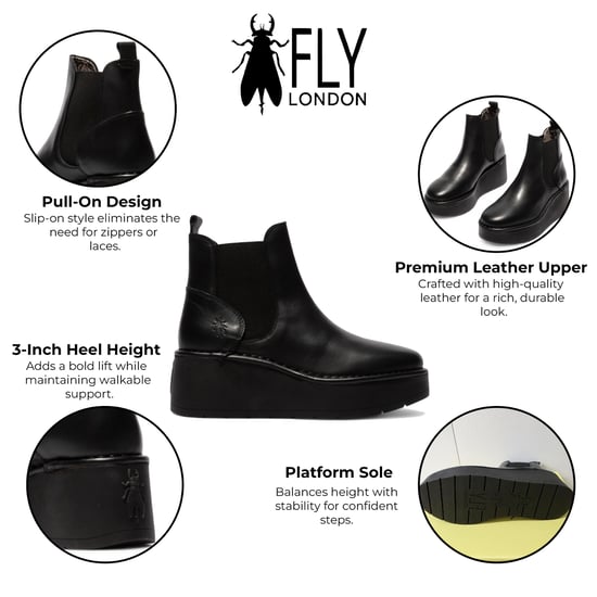 Botas Chelsea de piel con plataforma y cordones, color negro, para mujer, de Fly London, HELY268 - Image 2