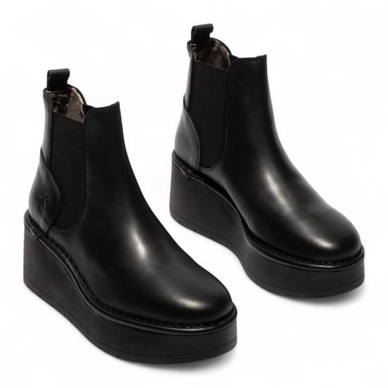 Botas Chelsea de piel con plataforma y cordones, color negro, para mujer, de Fly London, HELY268 - Image 3