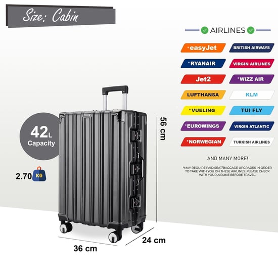 Maleta de cabina rígida y resistente de 36 x 24 x 56 cm, apta para Easyjet, Ryanair y Wizzair - Image 2