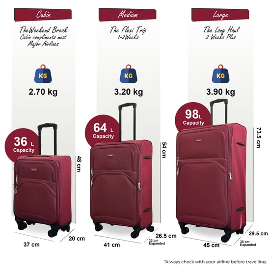 Maleta ligera expandible de 8 ruedas, color burdeos, suave, para viajes - Image 3