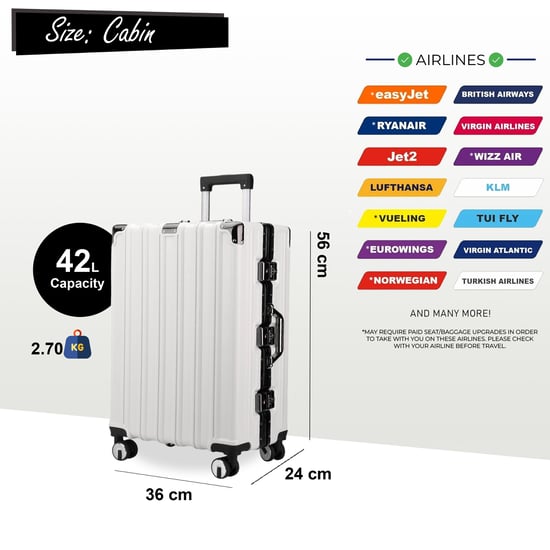 Maleta de cabina rígida y resistente de 36 x 24 x 56 cm, apta para Easyjet, Ryanair y Wizzair - Image 2