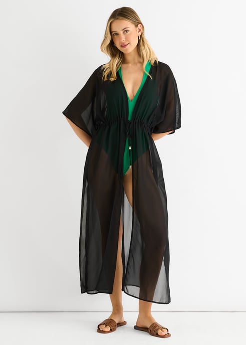 Kimono de playa fluido negro - Image 1