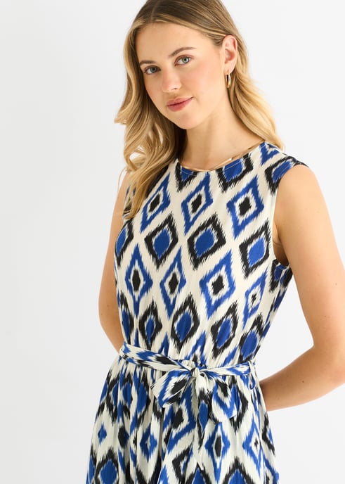 Vestido midaxi azul con estampado geométrico y cintura elástica - Image 2