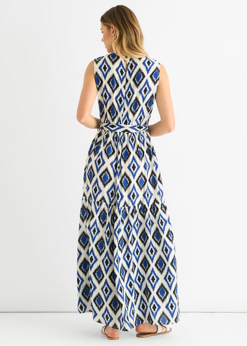 Vestido midaxi azul con estampado geométrico y cintura elástica - Image 4