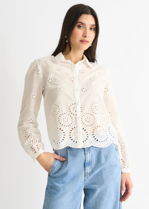 Camisa blanca de algodón Broderie Scallop Boxy - Image 2