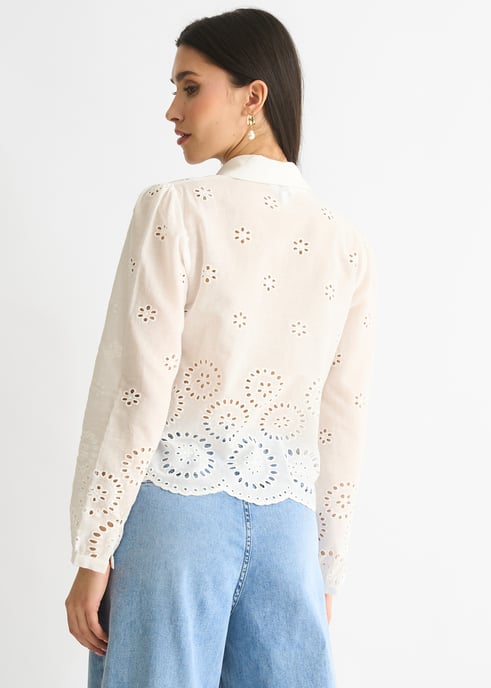 Camisa blanca de algodón Broderie Scallop Boxy - Image 4