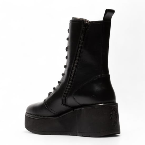 Botines de plataforma gruesa con cordones de cuero negro HAIT273 de Fly London para mujer - Image 4