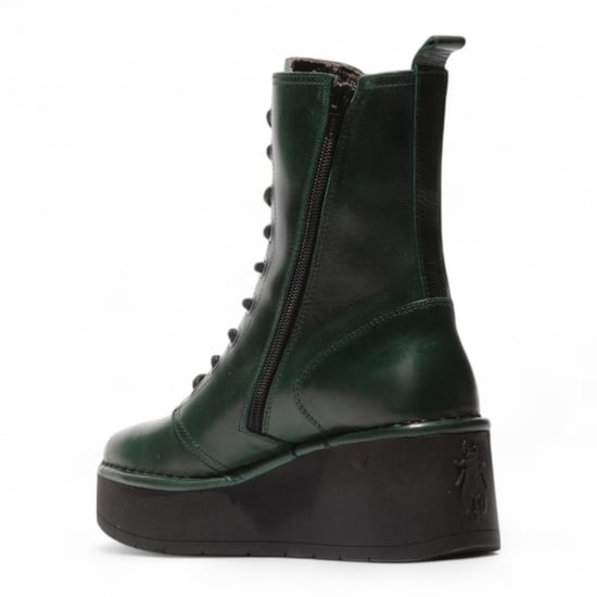 Botines de plataforma gruesa con cordones de cuero verde petróleo HAIT273 de Fly London para mujer - Image 4