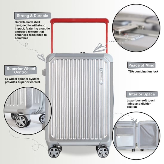 Maleta de cabina rígida plateada inspirada en Rimowa, con ruedas y duradera, TSA - Image 3