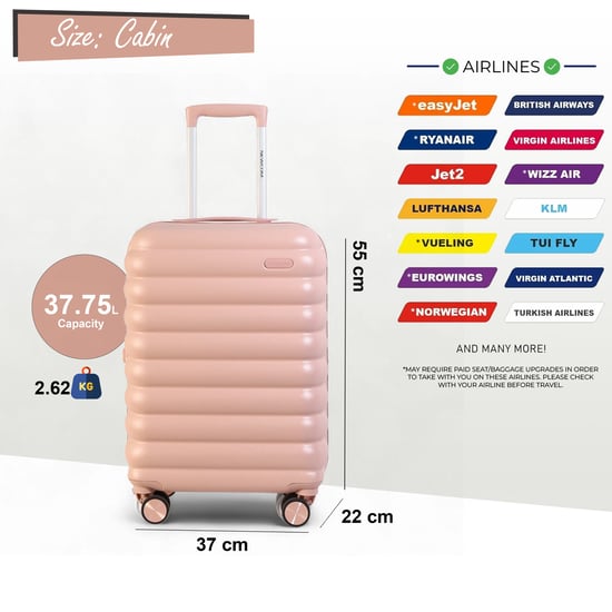 Maleta rígida de cabina de 37 x 22 x 55 cm, color rosa, con cierre de seguridad TSA, apta para Easyjet y Ryanair. - Image 2