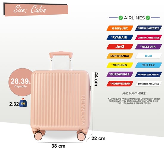 Maleta rígida de cabina de 44 x 22 x 38 cm, color rosa, con cierre de seguridad TSA, apta para Easyjet y Ryanair. - Image 2