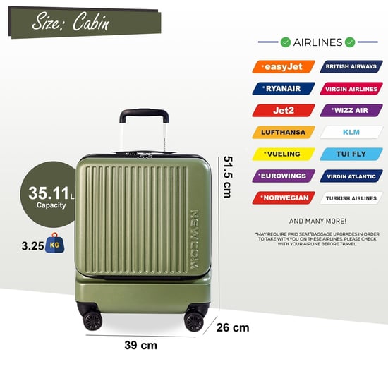 Maleta de viaje EasyJet Ryanair duradera de 39 x 26 x 51,5 cm con apertura frontal en color verde oliva - Image 2