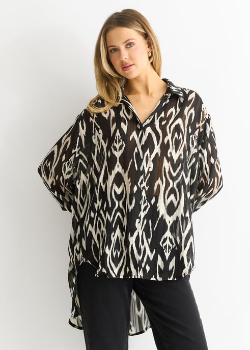 Camisa oversize con estampado abstracto mono - Image 2