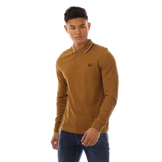 Camisa polo de manga larga de doble punta para hombre Fred Perry en amarillo - Image 1