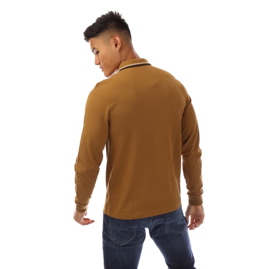 Camisa polo de manga larga de doble punta para hombre Fred Perry en amarillo - Image 3