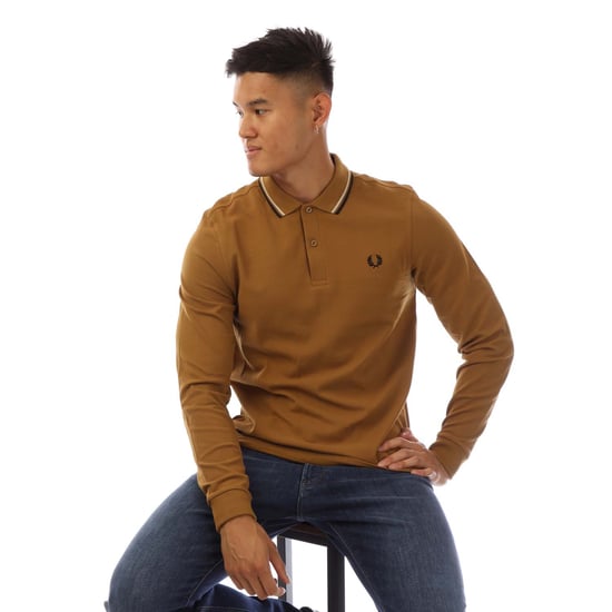 Camisa polo de manga larga de doble punta para hombre Fred Perry en amarillo - Image 4