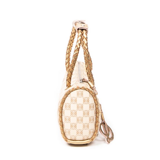 Loewe Braided Handle Zip Tote en Beige/Dorado Lienzo - Image 4