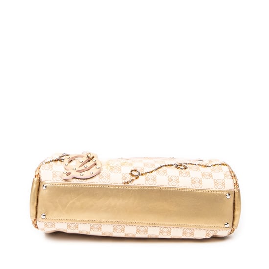 Loewe Braided Handle Zip Tote en Beige/Dorado Lienzo - Image 6