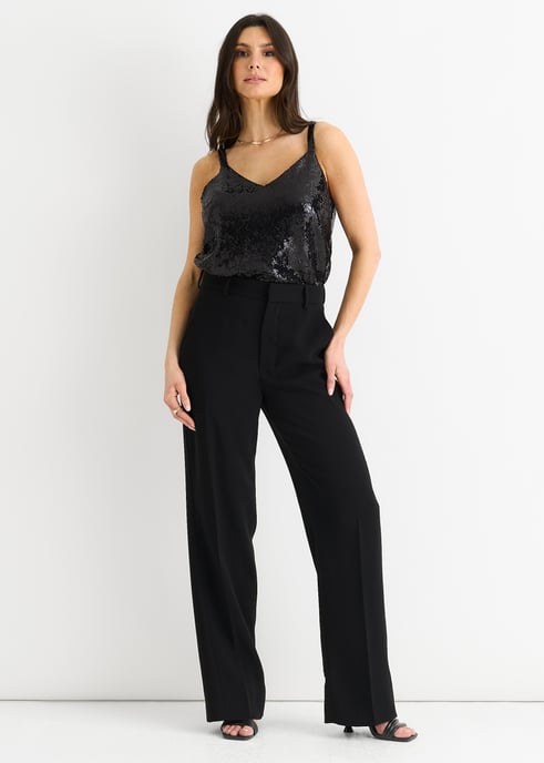 Cami Top Cuello en V Lentejuelas Negro - Image 1