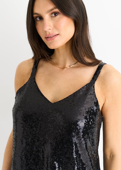 Cami Top Cuello en V Lentejuelas Negro - Image 2
