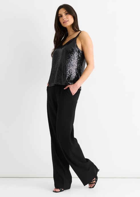 Cami Top Cuello en V Lentejuelas Negro - Image 3