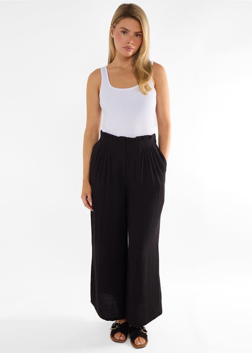 Pantalones anchos negros con cintura de bolsa de papel - Image 1