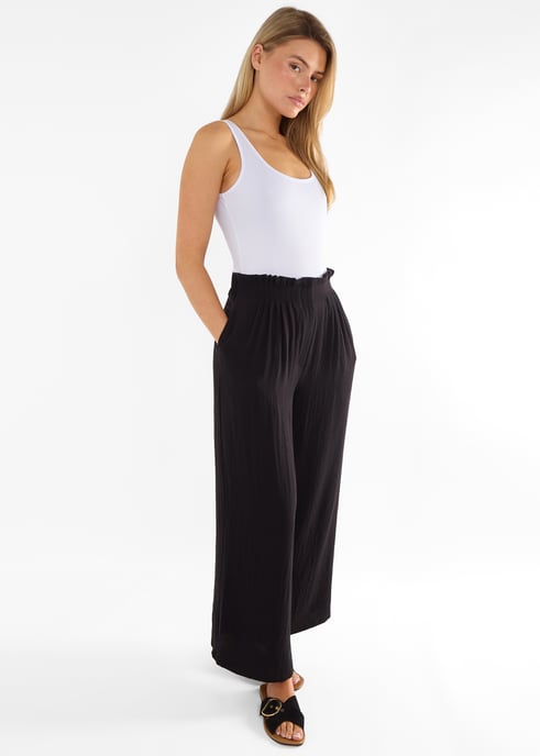 Pantalones anchos negros con cintura de bolsa de papel - Image 3