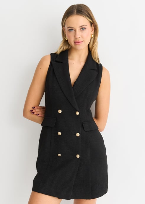 Mini Vestido de Blazer Negro de Doble Pecho - Image 2