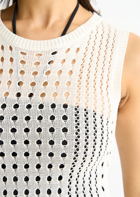 Vestido Midi de Punto de Crochet Blanco - Image 2