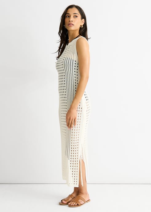 Vestido Midi de Punto de Crochet Blanco - Image 3