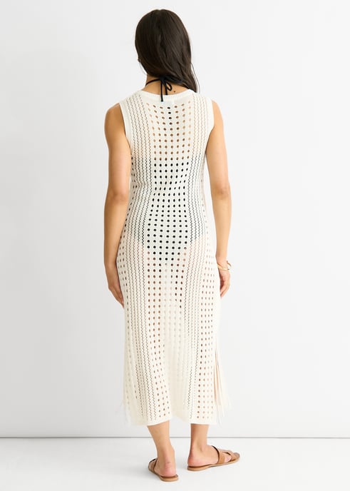 Vestido Midi de Punto de Crochet Blanco - Image 4