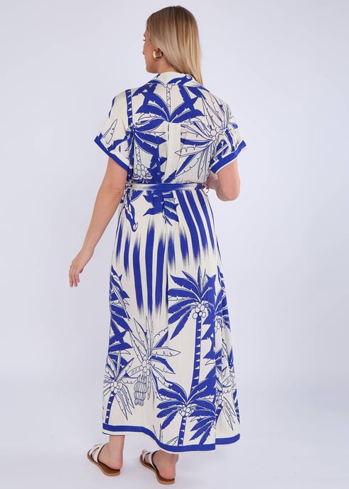 Vestido camisero azul con estampado tropical - Image 4