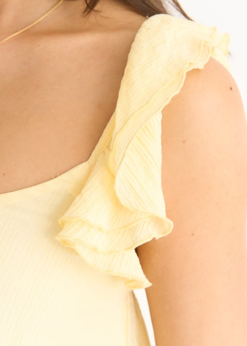 Maxi Vestido de Viscosa de Manga Corta con Volantes Limón - Image 2