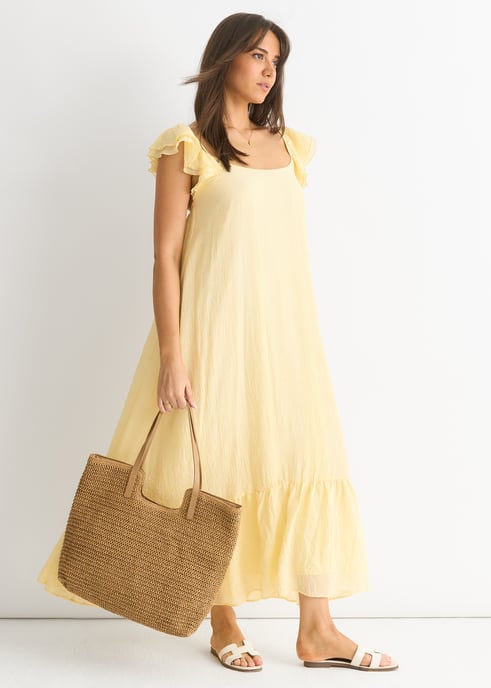 Maxi Vestido de Viscosa de Manga Corta con Volantes Limón - Image 3